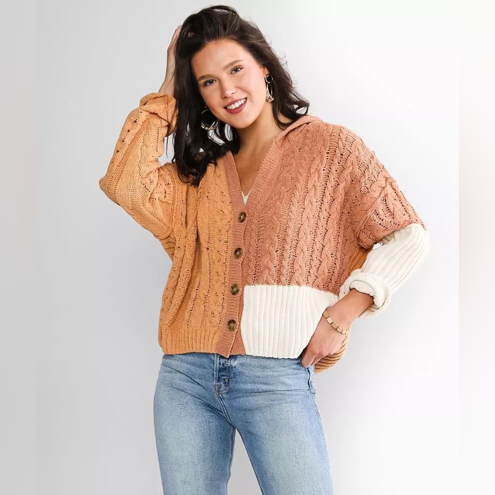 MISS ME Chenille Hooded Cardigan Sweater